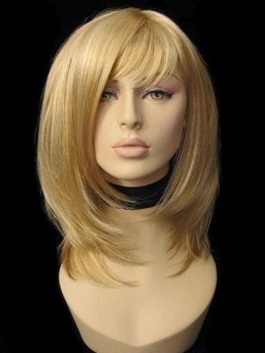 Blonde mid-length wig, face frame, layered style: Lilly For Cheap