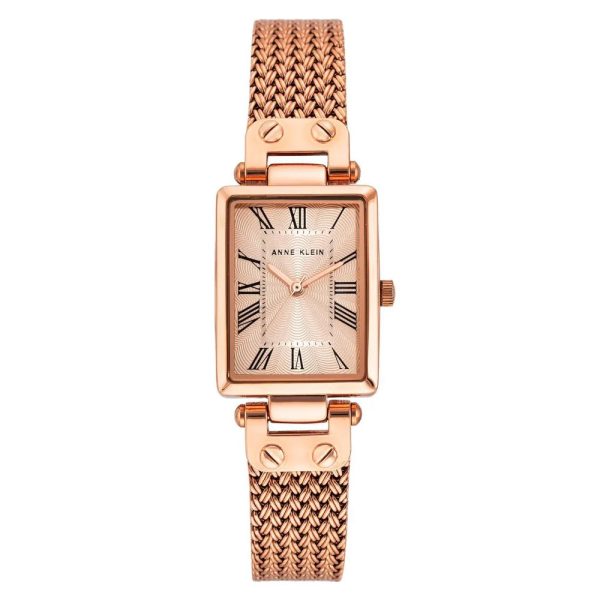 Anne Klein Rectangle Rose Gold Mesh Strap Ladies Watch AK 3882RGRG Hot on Sale