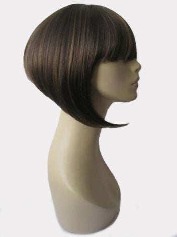 Chocolate brown inverted bob wig with blonde highlights: Keira Fashion