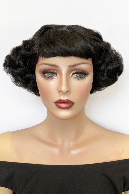 A short black vintage style wig with finger waves: Marlene Online Sale