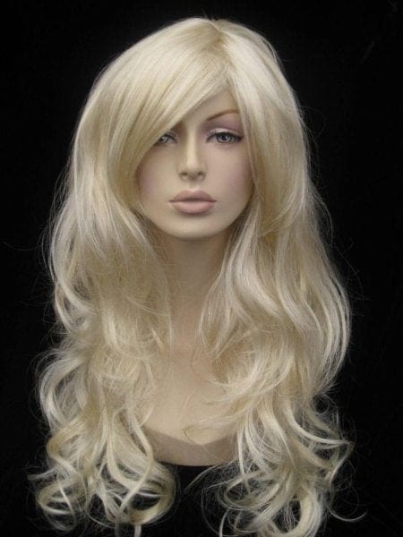 Blonde wig with big loose curls and sweeping fringe, extra long: Carly on Sale