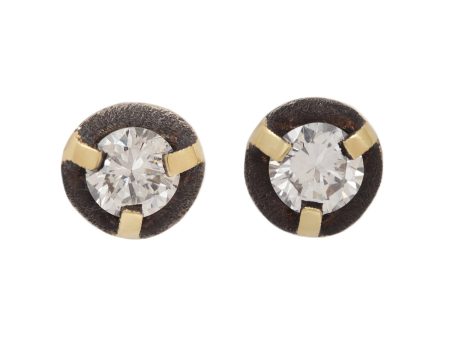 Round Diamond Dark Halo Studs on Sale