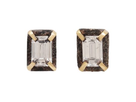 Emerald Cut Diamond Dark Halo Studs Hot on Sale