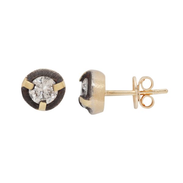 Round Diamond Dark Halo Studs on Sale