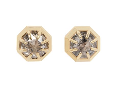 Misty Gray Diamond Octagon Studs Cheap