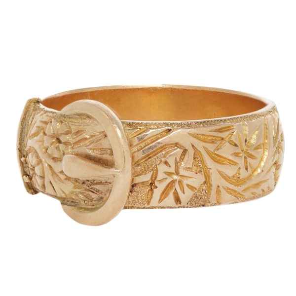 Gold Floral Engraved Buckle Ring Cheap