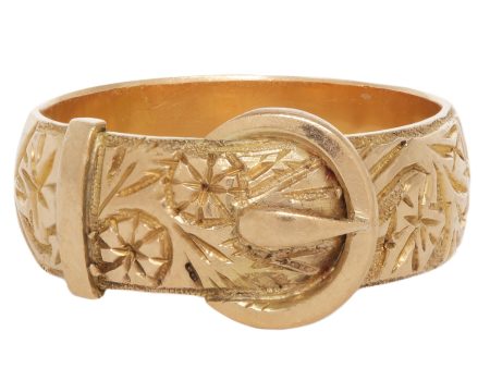 Gold Floral Engraved Buckle Ring Cheap