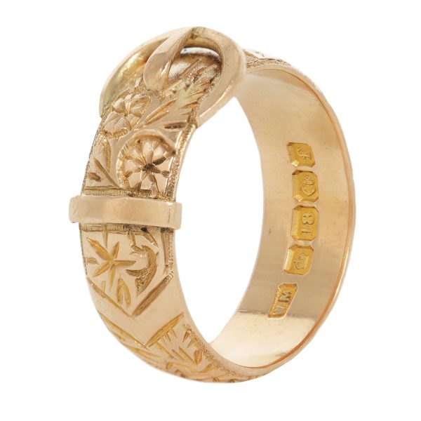 Gold Floral Engraved Buckle Ring Cheap