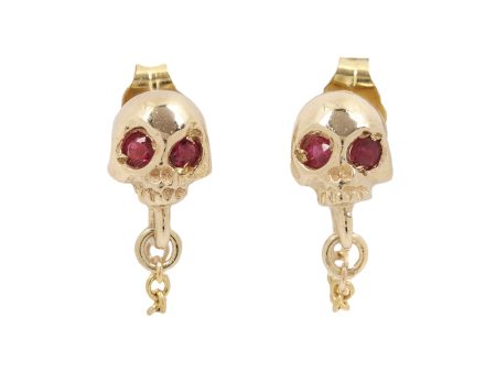 Gold Ruby Skull & Chain Earrings Supply